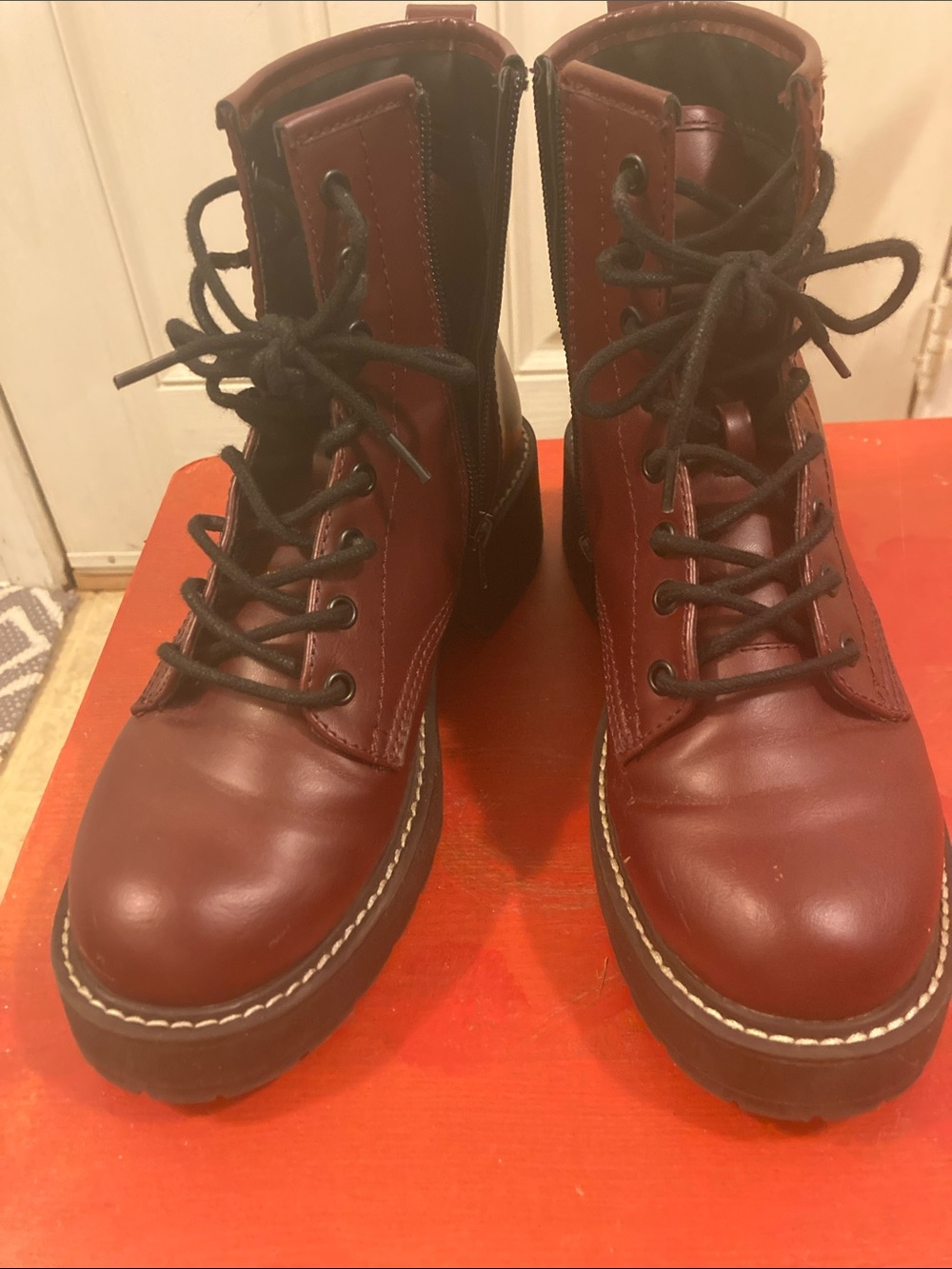 Madden Girl Burgundy Lace-Up Combat Boots with Black Laces